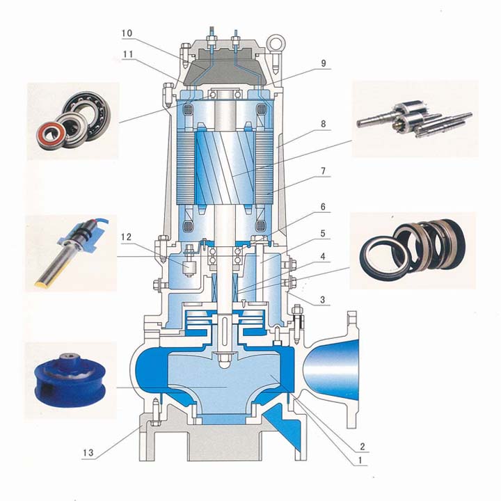 50QWP20-7-0.75不銹鋼潛水排污泵結(jié)構(gòu)圖
